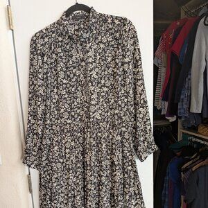 J.Crew cream and black floral print dress, small, viscose. Excellent condition